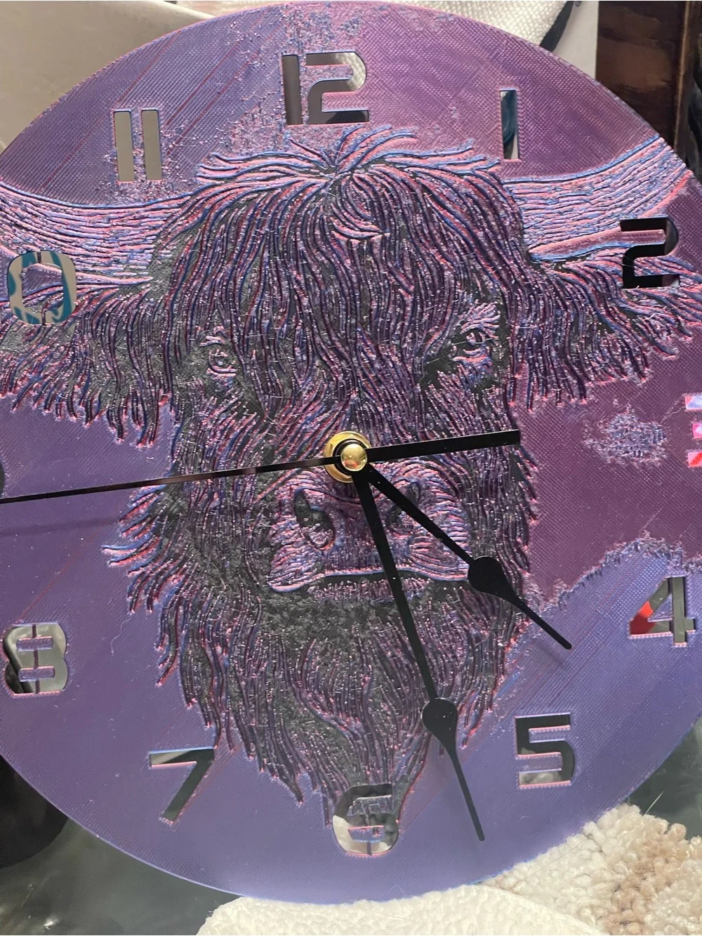 Purple Highland Cow Wall Clock - Decorative Home Wall Decor  3D Art